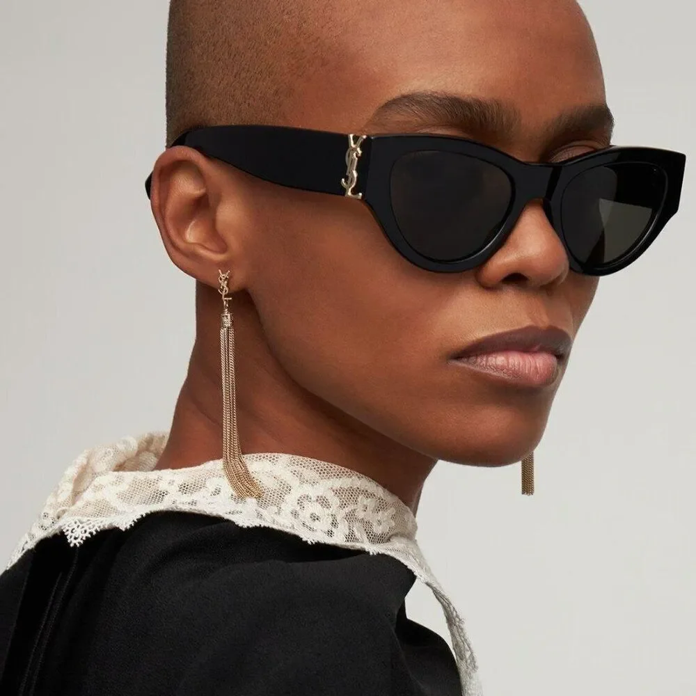 NEW Saint Laurent SLM94 001 Black Grey Cat Eye Women Sunglasses - Picture 3 of 17